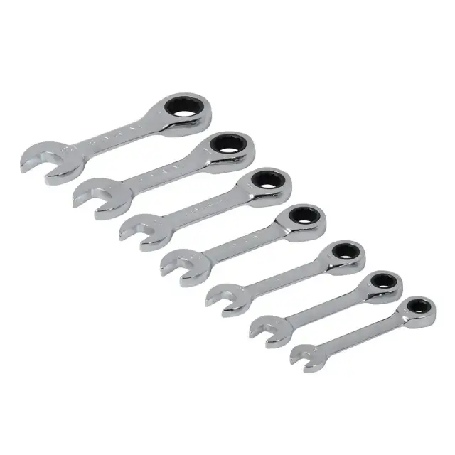 Zestaw krótkich kluczy płasko-oczkowych z grzechotką, 7 szt. 8 - 19 mm - Silverline