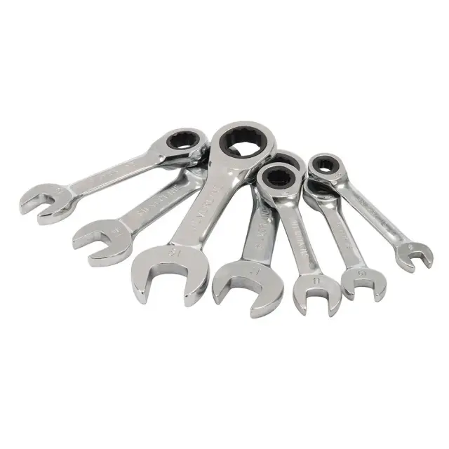 Zestaw krótkich kluczy płasko-oczkowych z grzechotką, 7 szt. 8 - 19 mm - Silverline