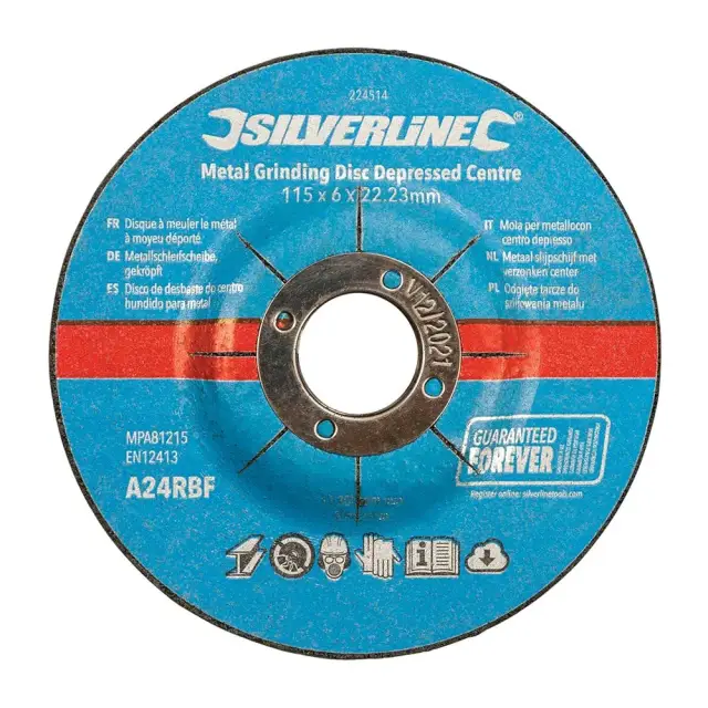 Odgięte tarcze do szlifowania metalu, 10 szt. 115 x 6 x 22,2 mm - Silverline