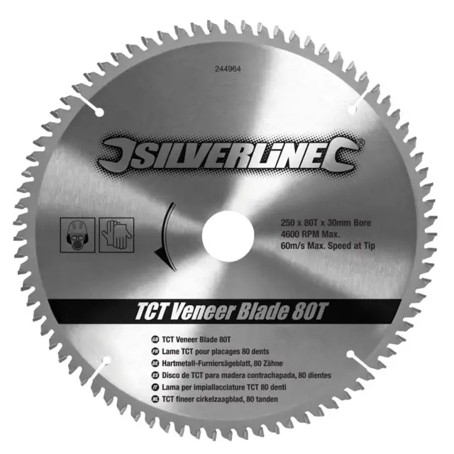 Tarcza TCT do cięcia forniru 80 zębów 250 x 30 - 25, 20, 16 mm pierścienie - Silverline