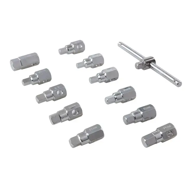 Zestaw kluczy do korków spustowych oleju, 12 szt. 3/8 cala / 8 - 17 mm - Silverline