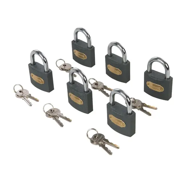Żeliwna kłódka z systemem jednego klucza, 6 szt. 50 mm - Silverline