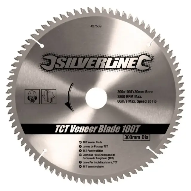 Tarcza TCT do cięcia forniru 100 zębów 300 x 30 - 25, 20, 16 mm pierścienie - Silverline