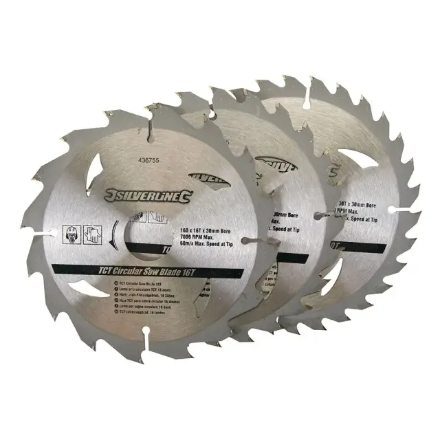 Komplet 3 tarczy TCT do pilarki tarczowej16, 24, 30 zębów 160 x 30 - 20, 16 mm pierścienie - Silverline