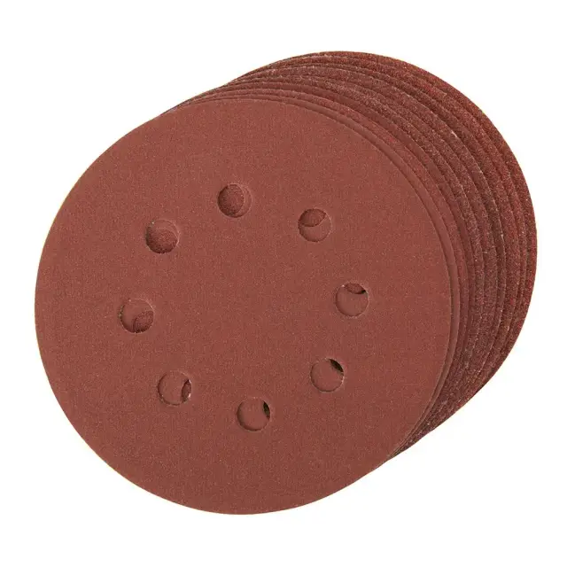 Krążek ścierny z otworami i mocowaniem na rzep 125 mm, 10 szt. 125 mm, 4 x P60, 2 x P80, P120, P240 - Silverline