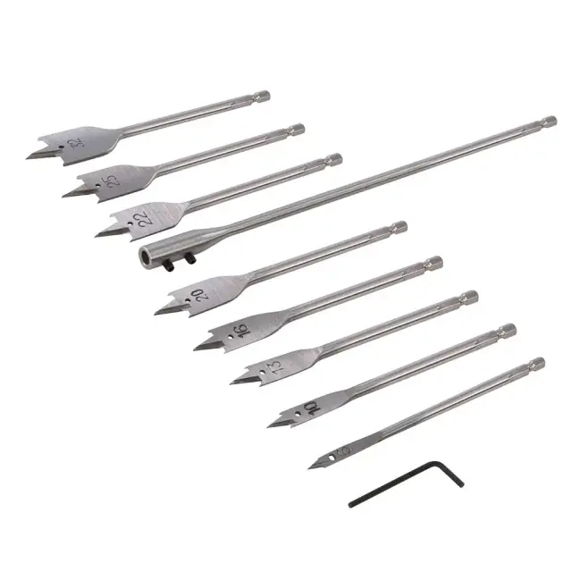 Wiertła łopatkowe z przedłużką, zestaw 10 cześciowy 6 - 32 mm - Silverline