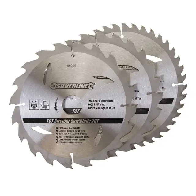 Komplet 3 tarczy TCT do pilarek tarczowych 20, 24, 40 zębów 190 x 30 - 25, 20 mm pierścienie redukcyjne - Silverline