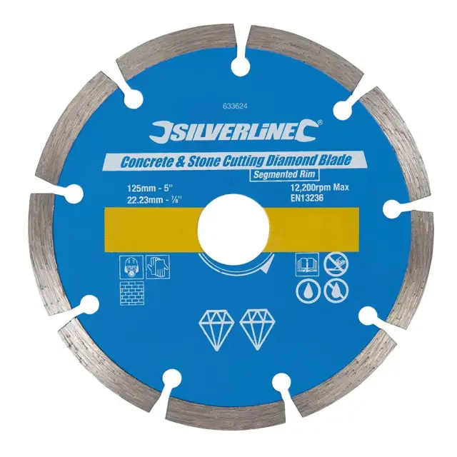 Tarcza diamentowa do cięcia betonu i kamienia 125 x 22,23 mm segmentowana obręcz - Silverline