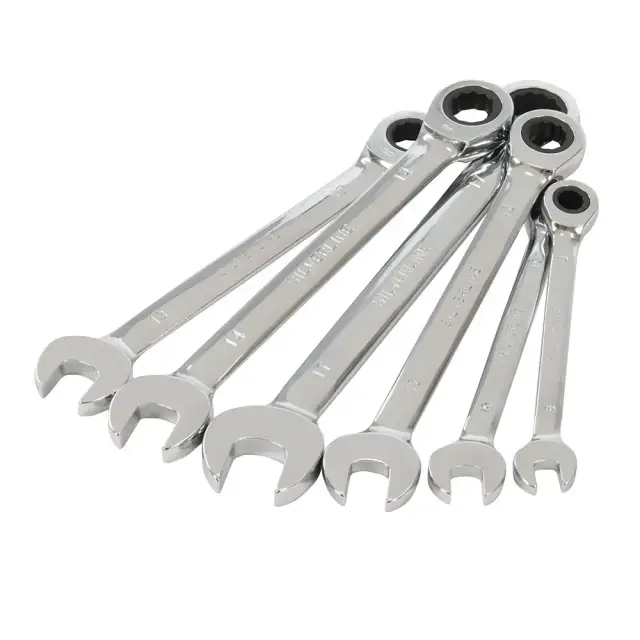 Zestaw stałych kluczy płasko-oczkowych z grzechotką, 6 szt. 8 - 17 mm - Silverline