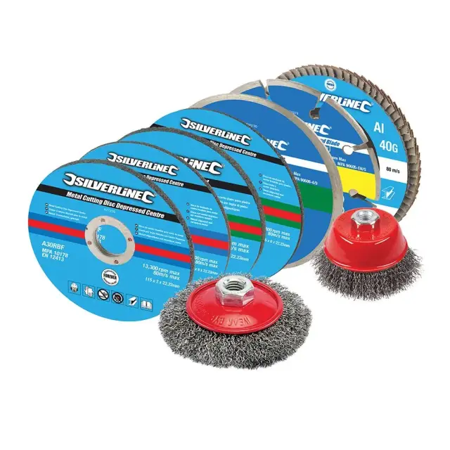 Komplet tarcz i szczotek do cięcia i szlifowania 12 szt. 12 szt., 115 mm - Silverline
