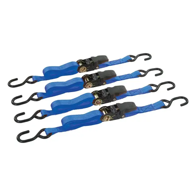 Zestaw pasów mocujących z hakiem typu S, 4 szt. 4 m x 25 mm - mierzona 350 kg, udźwig 700 kg - Silverline