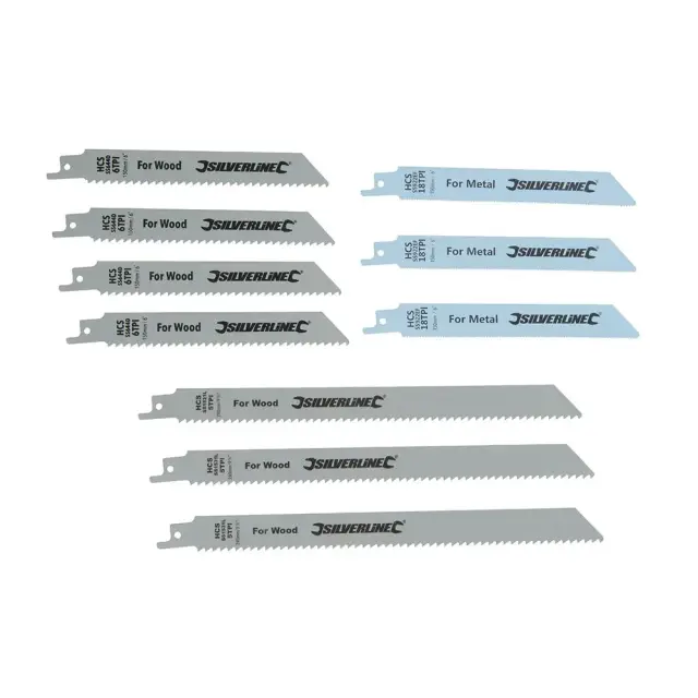 Brzeszczoty do cięcia drewna i metalu, 10 szt. HCS - 240 i 150 mm - Silverline