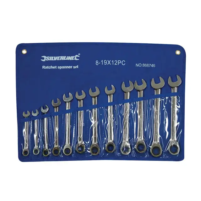 Zestaw stałych kluczy płasko-oczkowych z grzechotką, 12 szt. 8 - 19 mm - Silverline