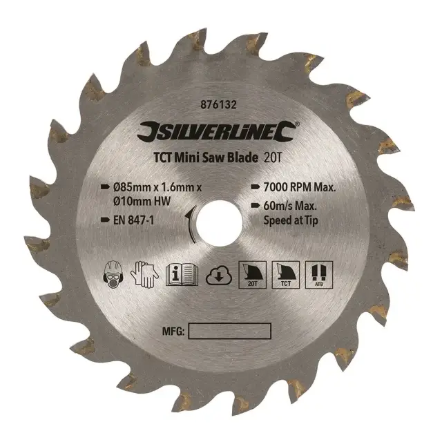 TCT mini tarcza tnąca Średnica 85 mm - otwór 10 mm - 20T - Silverline