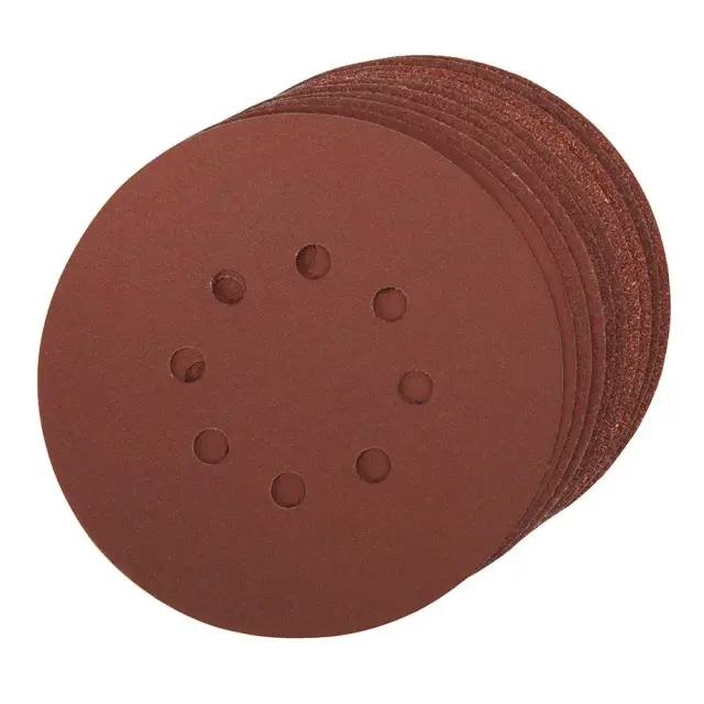 Krążek ścierny z otworami i mocowaniem na rzep 150 mm, 10 szt. 150 mm, 4 x P60, 2 x P80, P120, P240 - Silverline