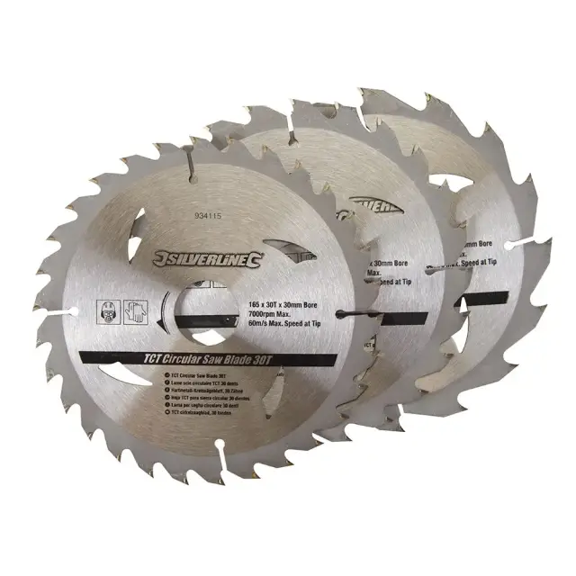 Komplet 3 tarczy TCT do pilarki tarczowej16, 24, 30 zębów 165 x 30 - 20, 16 oraz 10 mm pierścienie - Silverline