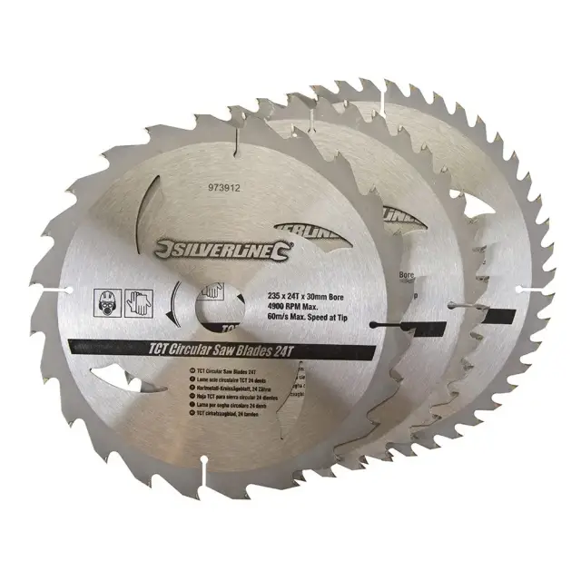 Komplet 3 tarczy TCT do pilarek tarczowych 24, 40, 48 zębów 235 x 30 - 25, 16 mm pierścienie - Silverline