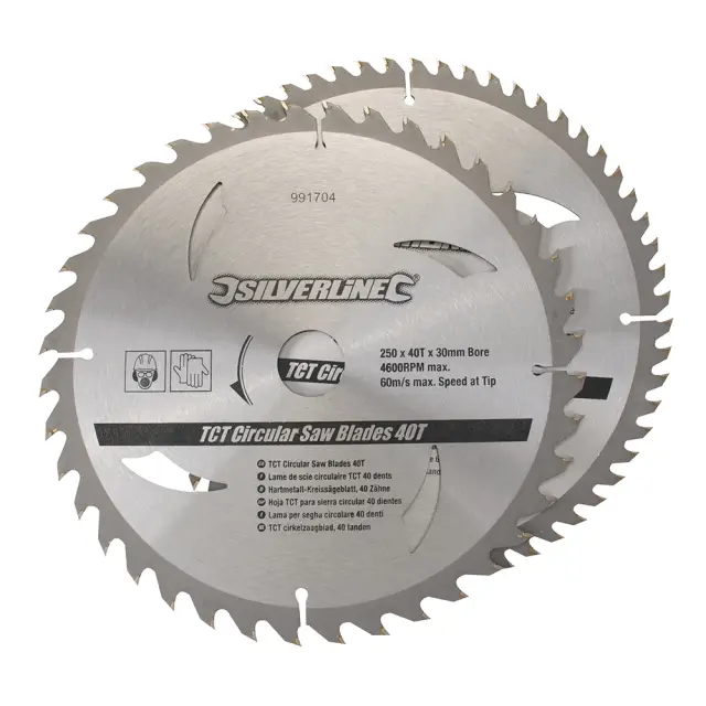 Tarcza TCT do pilarek tarczowych 40, 60 zębów, dwupak 250 x 30 - 25, 20, 16 mm pierścienie - Silverline